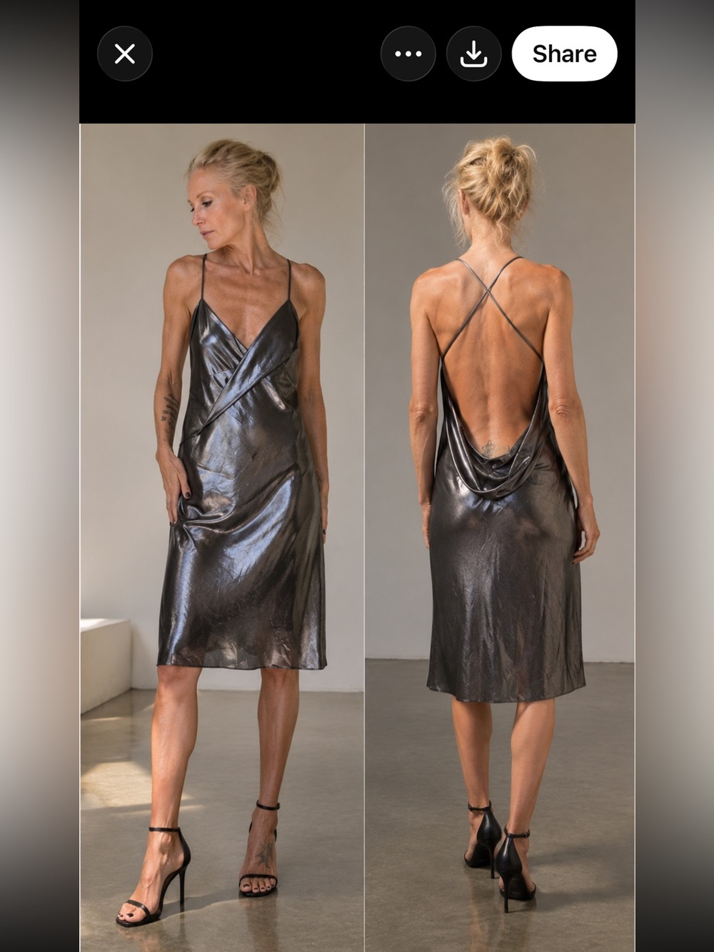Michelle Mason Gunmetal Metallic Draped Open Back Slip Dress Silk Lined Size 8